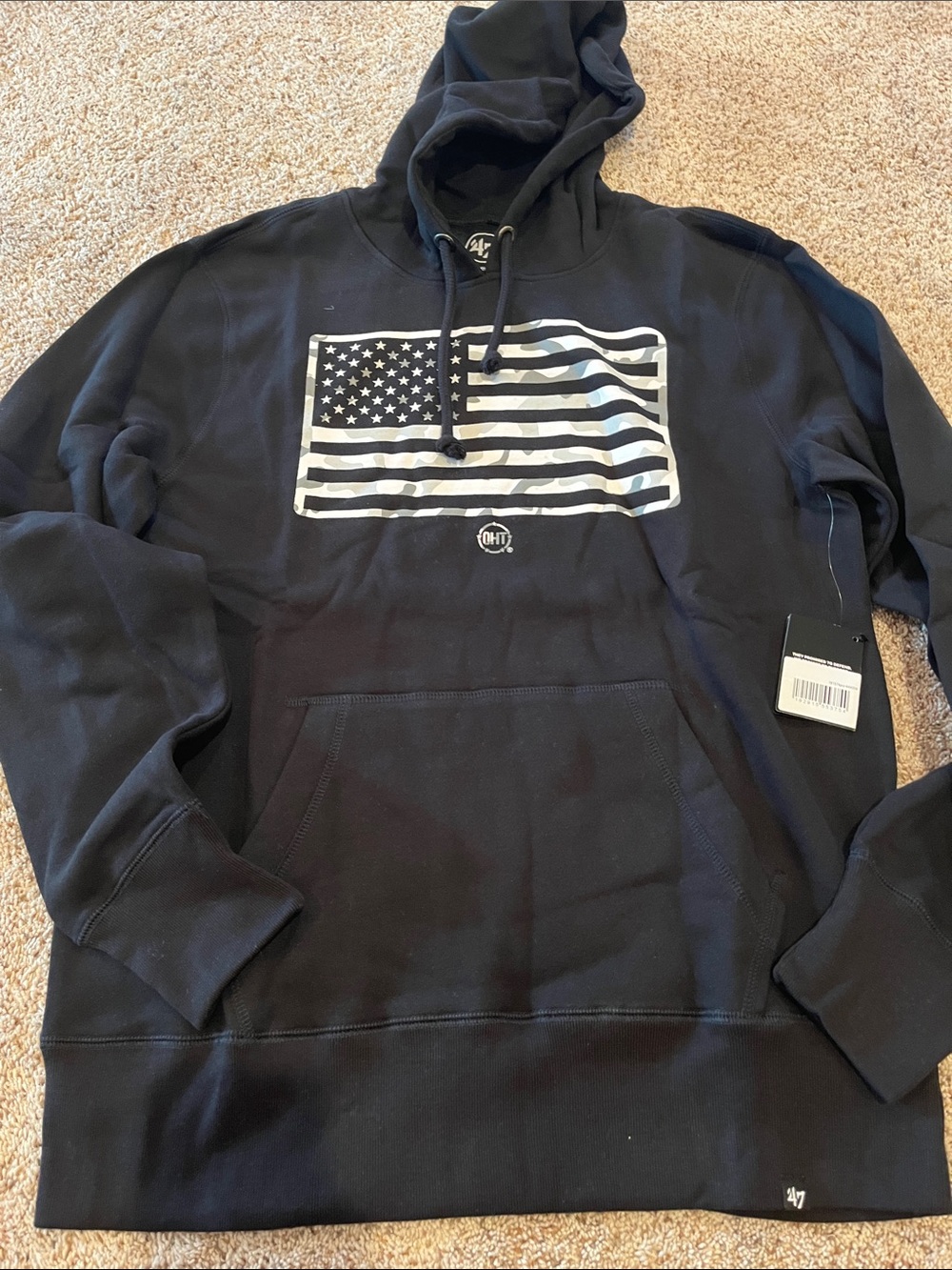 47 Black Hoodie with Monochrome American Flag Graphic